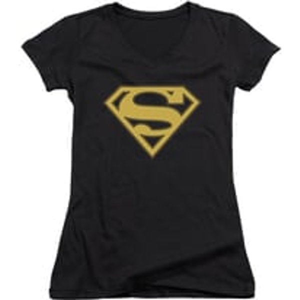 Superman Shirt Juniors V Neck Gold Shield Black T-Shirt