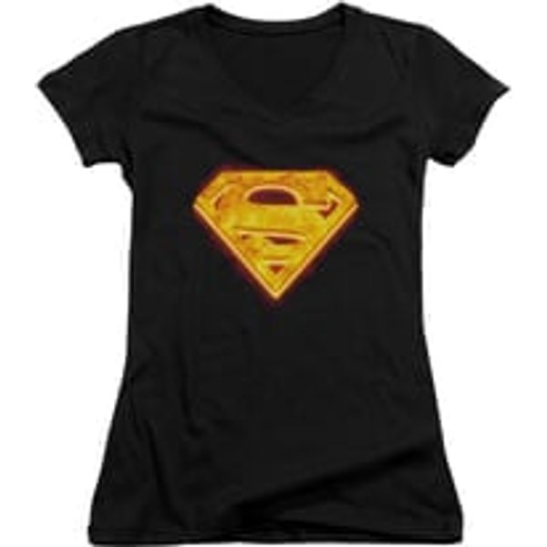Superman Shirt Juniors V Neck Hot Steel Shield Black T-Shirt