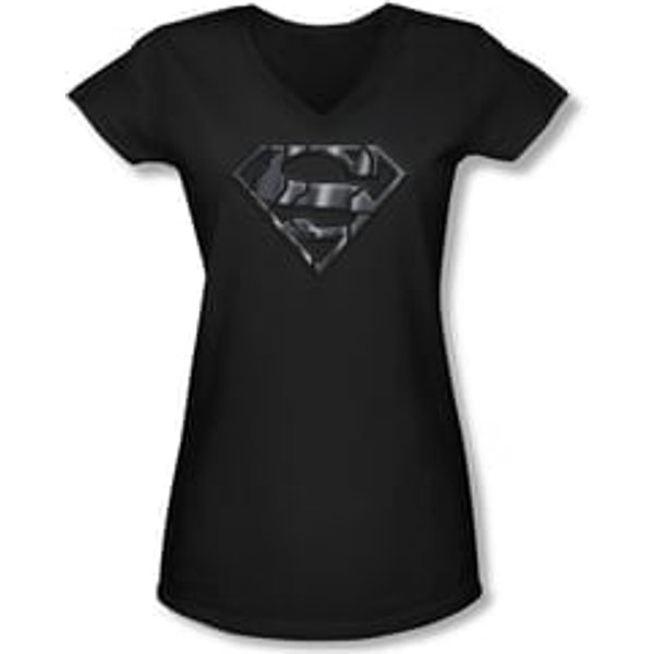 Superman Shirt Juniors V Neck Mech Shield Black T-Shirt