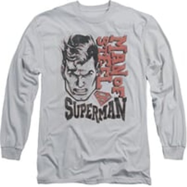 Superman Shirt Retro Lines Long Sleeve Silver Tee T-Shirt