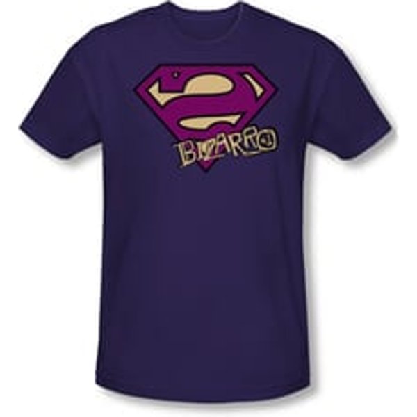 Superman Shirt Slim Fit Bizarro Shield Purple T-Shirt