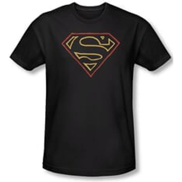 Superman Shirt Slim Fit Colored Shield Black T-Shirt