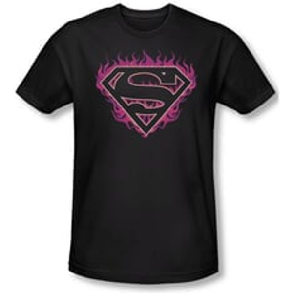 Superman Shirt Slim Fit Fuchia Flames Black T-Shirt