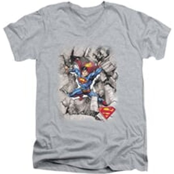 Superman Shirt Slim Fit V-Neck Break Through Athletic Heather T-Shirt