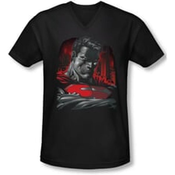 Superman Shirt Slim Fit V-Neck Bust Black T-Shirt