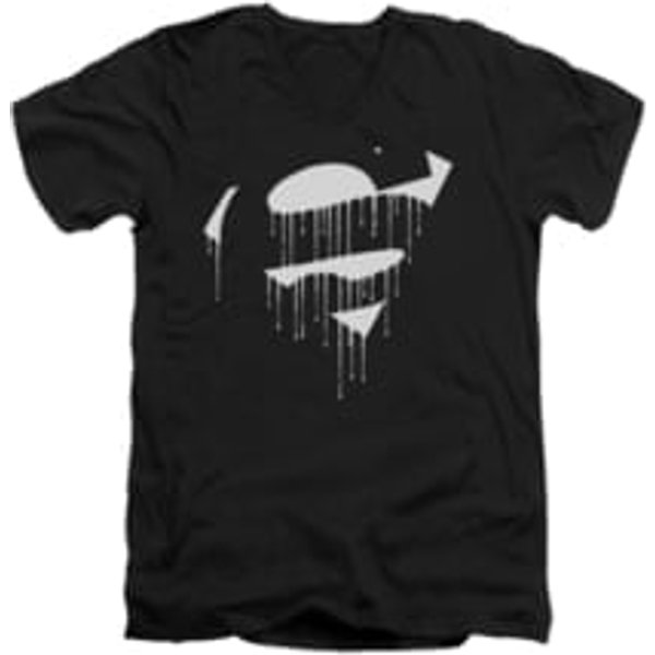Superman Shirt Slim Fit V-Neck Dripping Shield Black T-Shirt