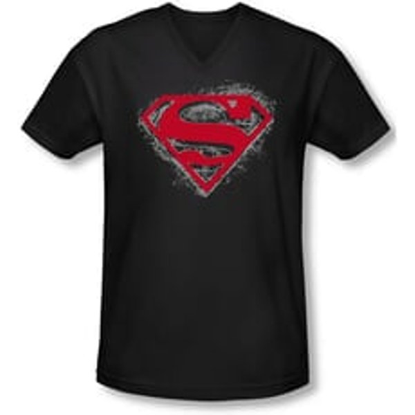 Superman Shirt Slim Fit V-Neck Hardcore Noir Black T-Shirt