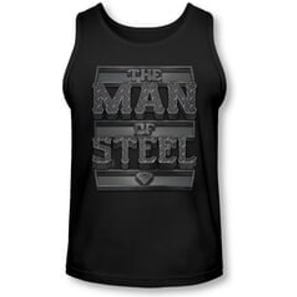 Superman Shirt Tank Top Steel Text Black Tanktop