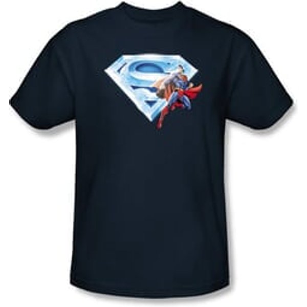 Superman T-shirt Crystal Logo Shield Adult Navy Blue Tee Shirt