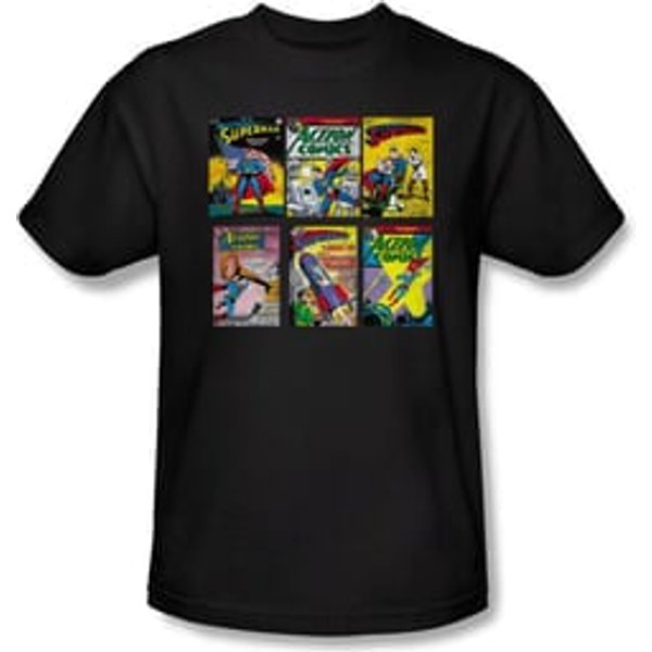 Superman T-shirt DC Comics Comic Book Covers Adult Black Tee Shirt
