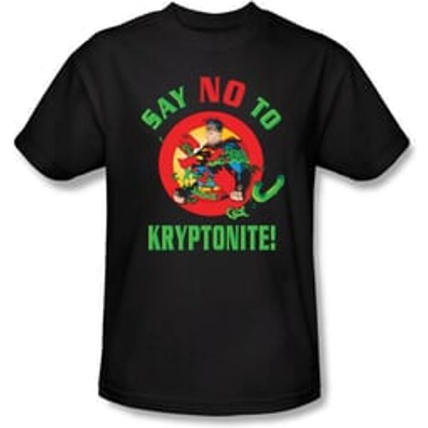 Superman T-shirt DC Comics Say No To Kryptonite Adult Black Tee Shirt