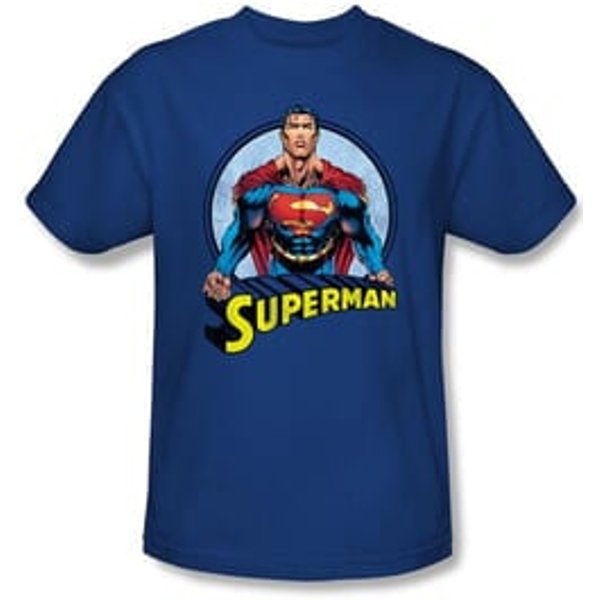 Superman T-shirt Flying High Again Adult Royal Blue Tee Shirt