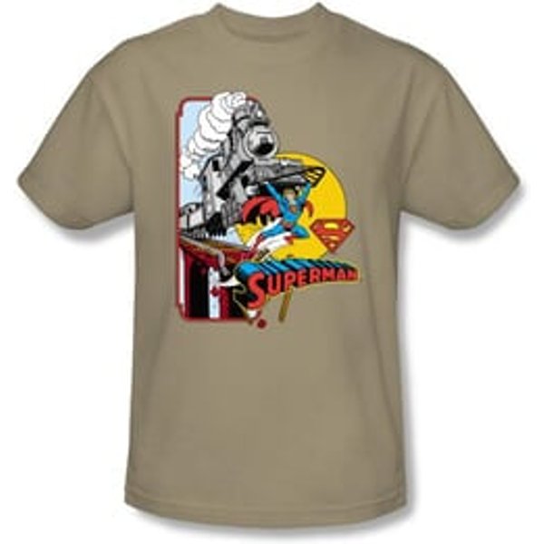 Superman T-shirt Off The Rails DC Comics Superhero Sand Tee Shirt