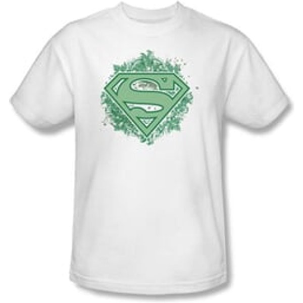 Superman T-shirt Ornate Shield Adult White Superhero Tee Shirt