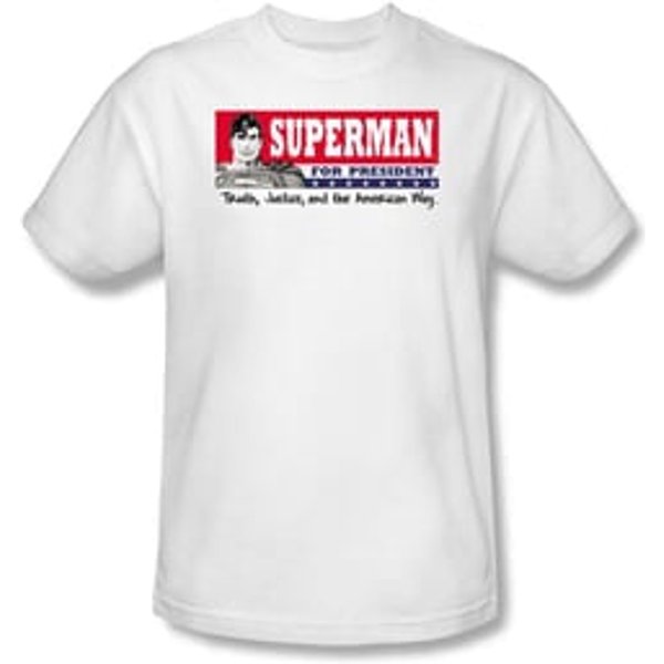 Superman T-shirt Superman For President Superhero Adult White Tee