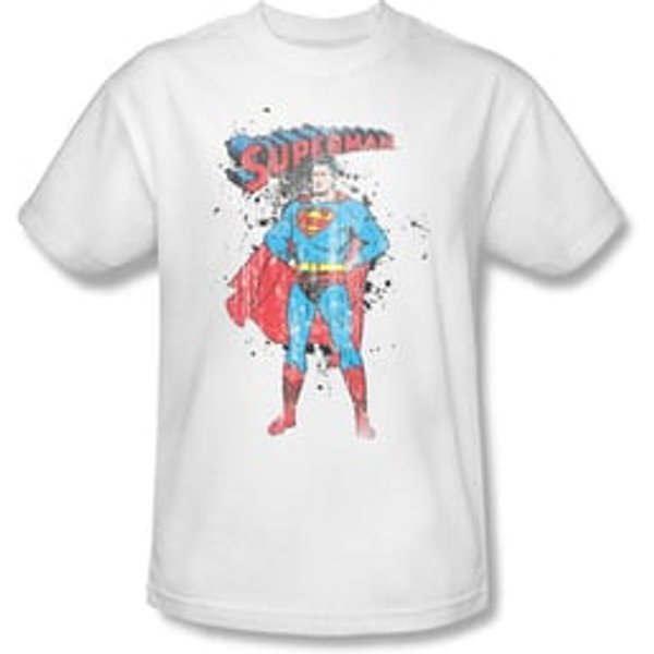 Superman T-shirt Vintage Ink Splatter Adult White Tee Shirt