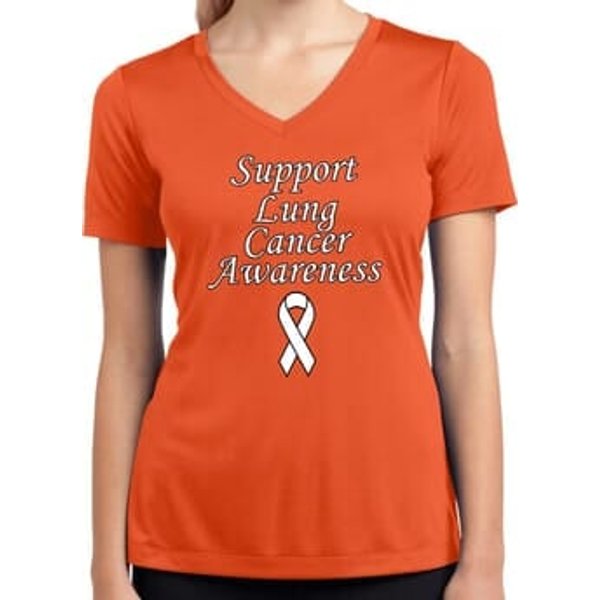 Support Lung Cancer Awareness Ladies Dry Wicking V-neck