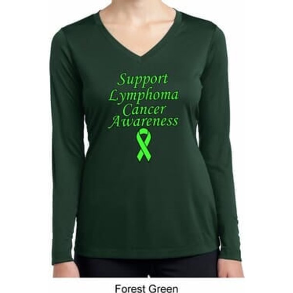 Support Lymphoma Cancer Ladies Dry Wicking Long Sleeve