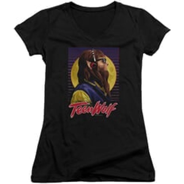Teen Wolf Juniors V Neck Shirt Headphone Wolf 2 Black Tee T-Shirt