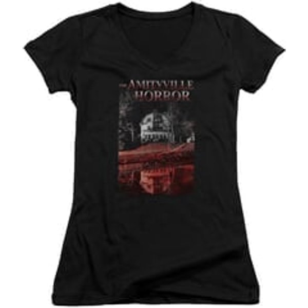The Amityville Horror Juniors V Neck Shirt Cold Red Black T-Shirt