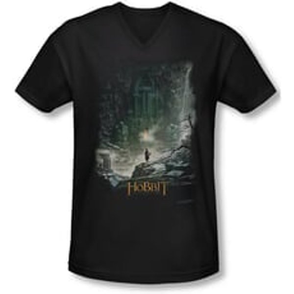 The Hobbit Desolation Of Smaug Shirt Slim Fit V Neck At Smaug's Door Black Tee T-Shirt