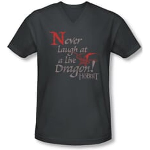 The Hobbit Desolation Of Smaug Shirt Slim Fit V Neck Never Laugh Charcoal Tee T-Shirt