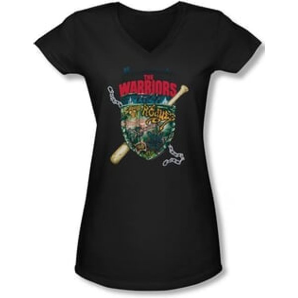 The Warriors Shirt Juniors V Neck Shield Black Tee T-Shirt