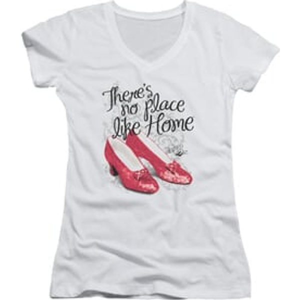 The Wizard Of Oz Juniors V Neck Shirt Red Ruby Slippers White T-Shirt