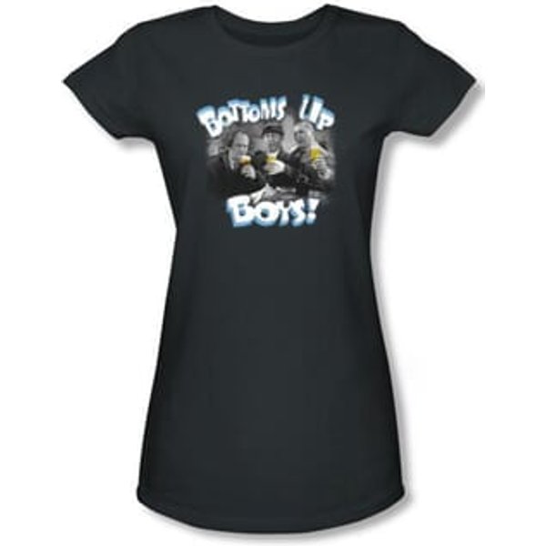 Three Stooges Juniors Shirt Bottoms Up Funny Charcoal Tee T-shirt