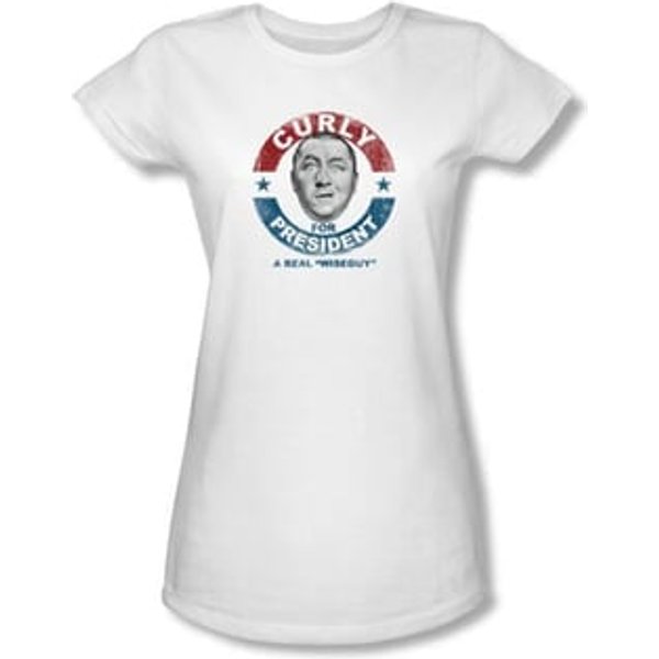 Three Stooges Juniors Shirt Funny Curly For President White T-shirt