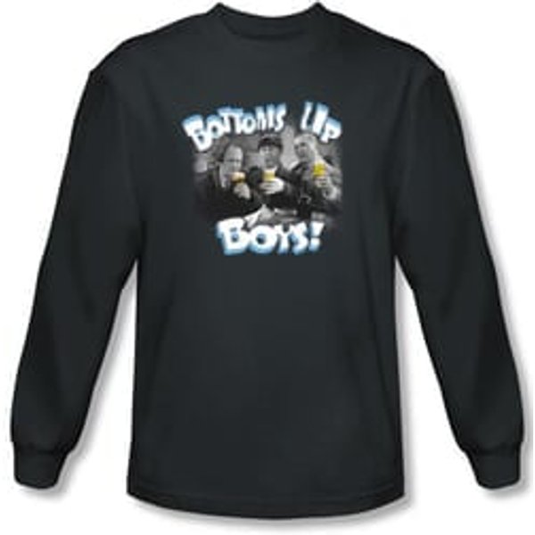 Three Stooges Shirt Bottoms Up Funny Adult Charcoal Long Sleeve Tee