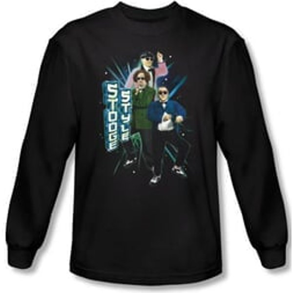 Three Stooges Shirt Funny Stooge Style Adult Black Long Sleeve Tee