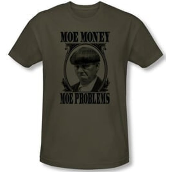 Three Stooges Shirt Moe Money Funny Adult Green Slim Fit Tee T-Shirt
