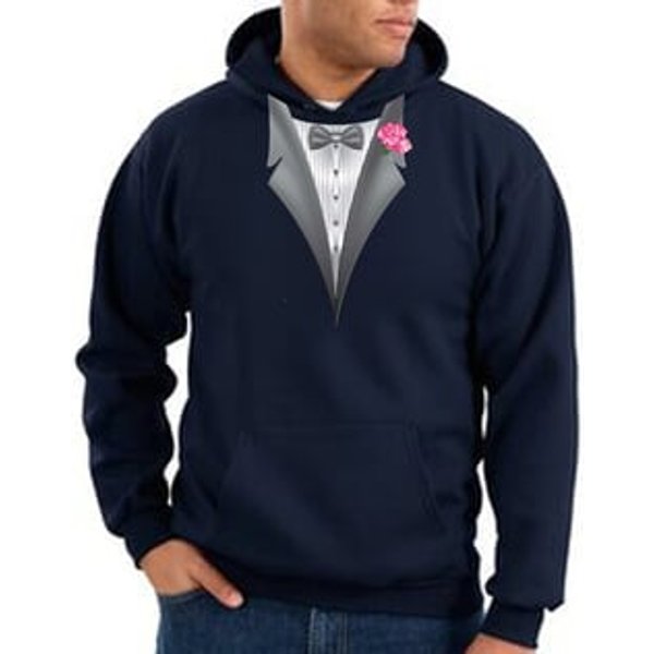 Tuxedo Hoodie Hoody Sweatshirt With Pink Flower - Navy Blue