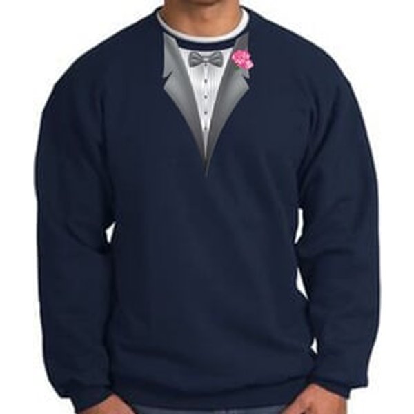 Tuxedo Sweatshirt With Pink Flower - Navy