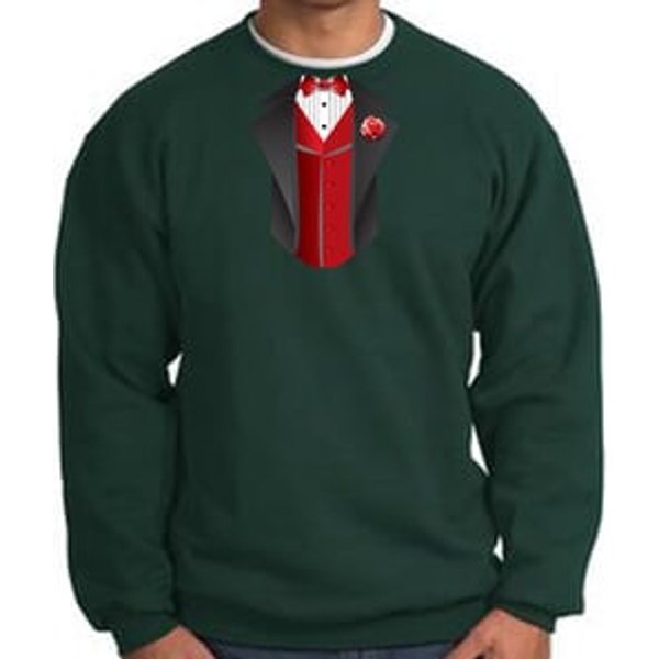 Tuxedo Sweatshirt With Red Vest - Dark Green