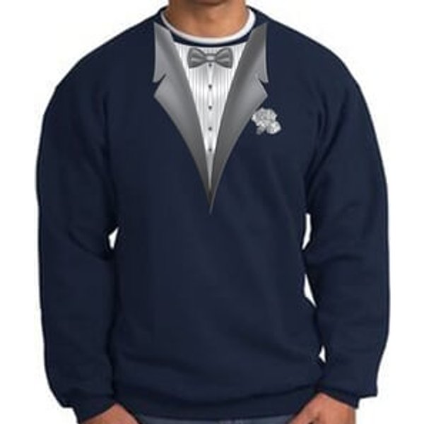 Tuxedo Sweatshirt With White Flower - Navy Blue