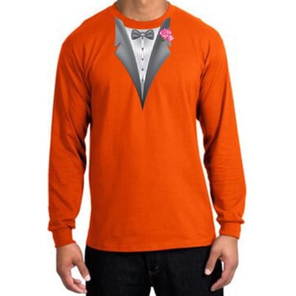 Tuxedo T-shirt Long Sleeve with Pink Flower - Orange