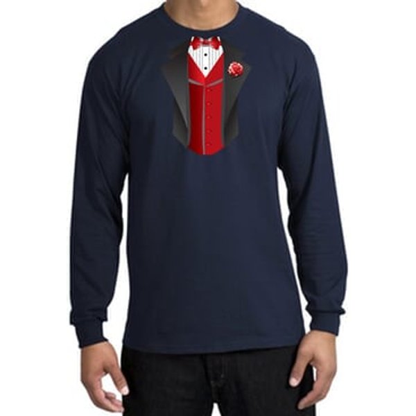 Tuxedo T-shirt Long Sleeve With Red Vest - Navy