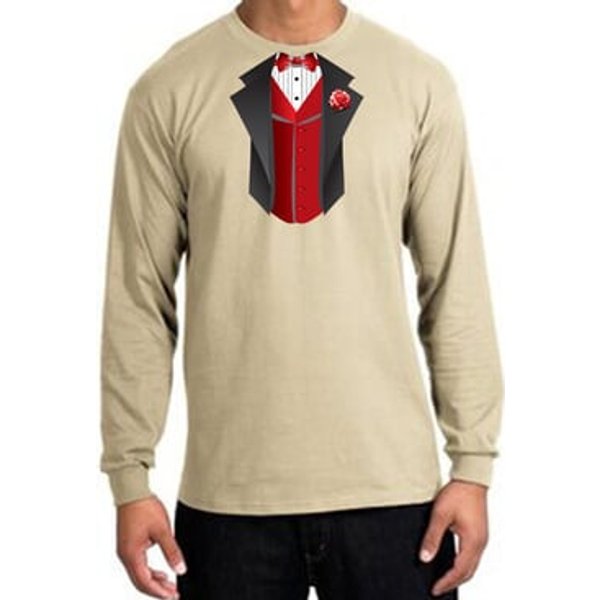 Tuxedo T-shirt Long Sleeve With Red Vest - Sand