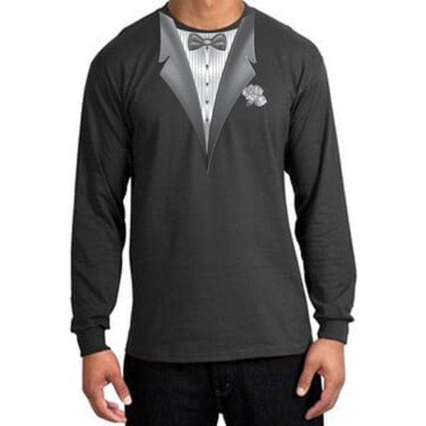 Tuxedo T-shirt Long Sleeve With White Flower - Charcoal