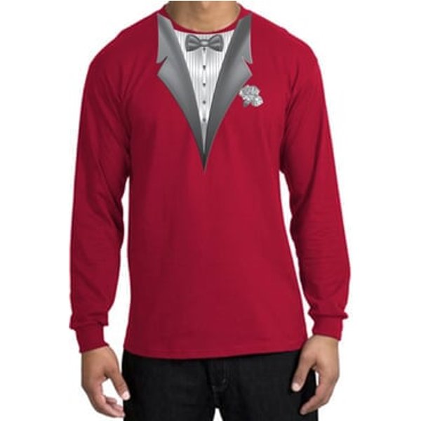 Tuxedo T-shirt Long Sleeve With White Flower - Red