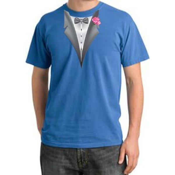 Tuxedo T-shirt Pigment Dyed With Pink Flower - Medium Blue