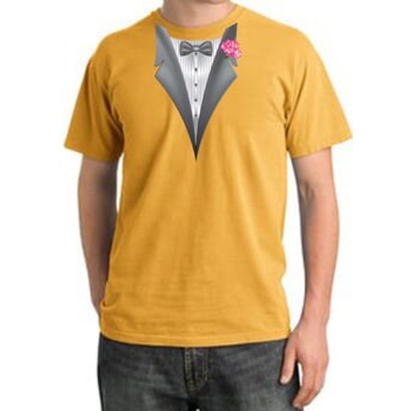 Tuxedo T-shirt Pigment Dyed With Pink Flower - Mustard