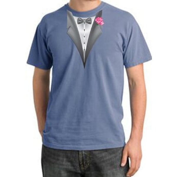 Tuxedo T-shirt Pigment Dyed With Pink Flower - Night Blue