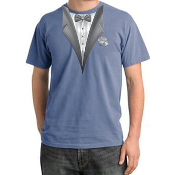 Tuxedo T-shirt Pigment Dyed With White Flower - Night Blue