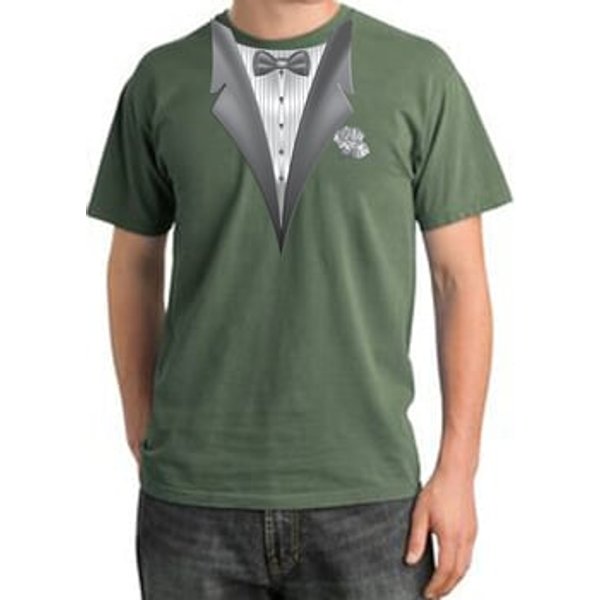 Tuxedo T-shirt Pigment Dyed With White Flower - Olive