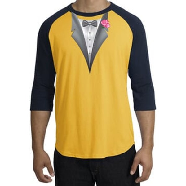 Tuxedo T-Shirt Raglan With Pink Flower - Gold/Navy