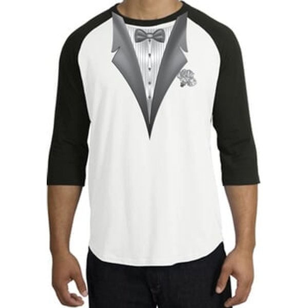 Tuxedo T-Shirt Raglan With White Flower - White/Black