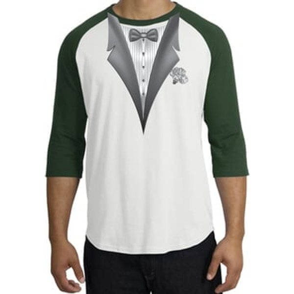Tuxedo T-Shirt Raglan With White Flower - White/Forest